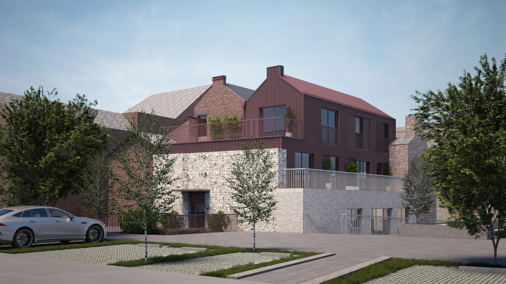 Apartments & Restaurant — exterior render