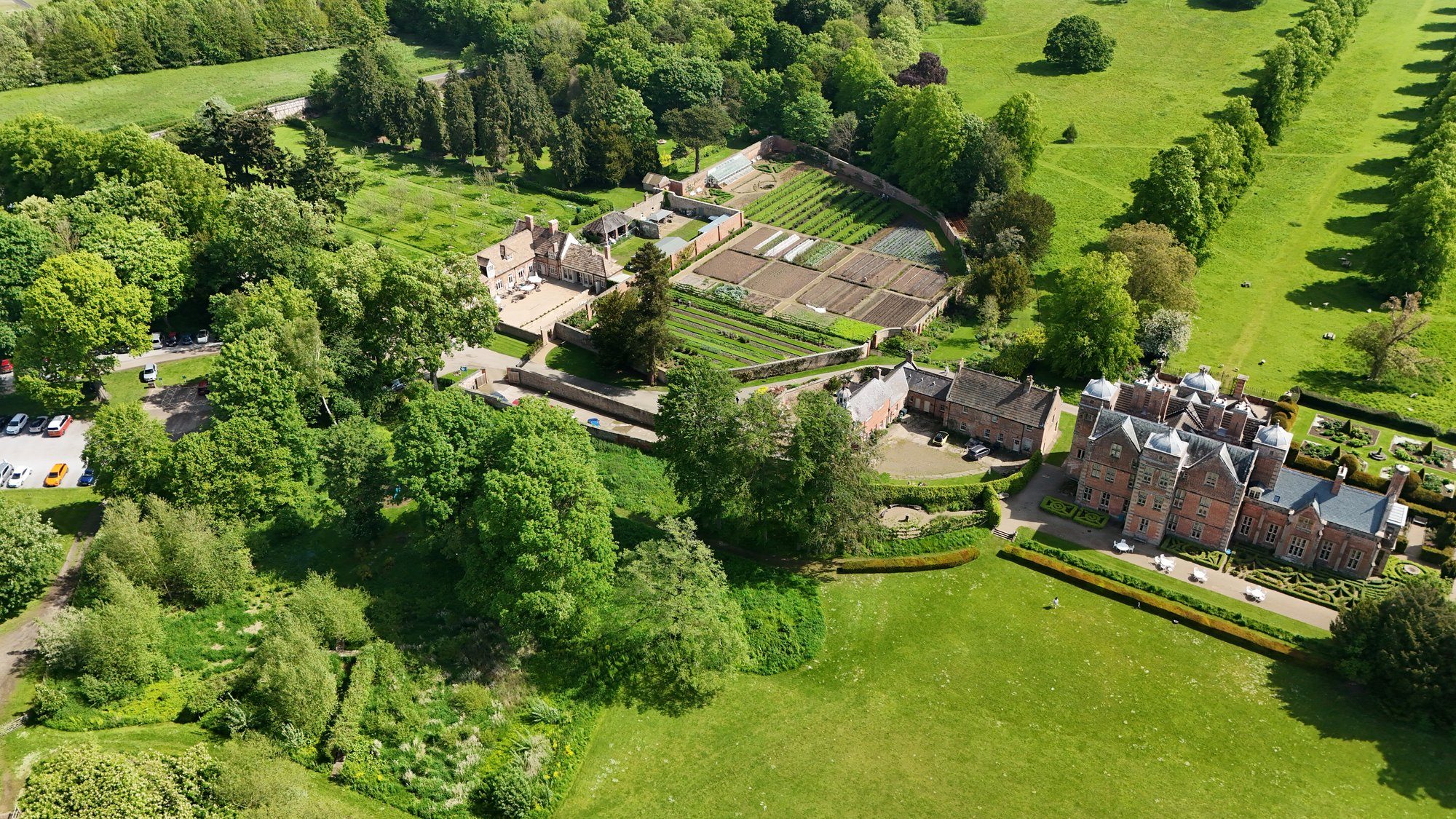 Kiplin Hall — aerial overview of grounds