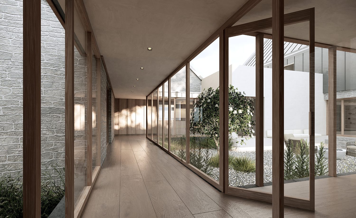 The Lake House — glazed courtyard corridor