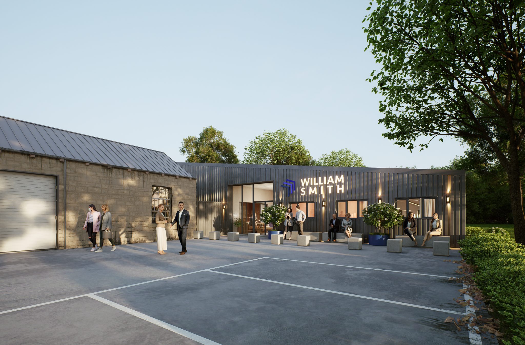 William Smith — exterior with signage at dusk